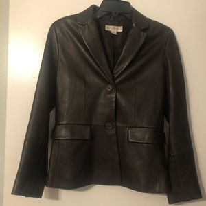 Petite Sophisticate Woman’s  Brown Leather Jacket